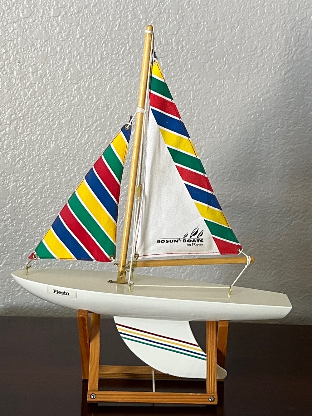 Bosun Boats Kids Fiesta Sailboat Toy - White Hull with Colorful Striped Sails